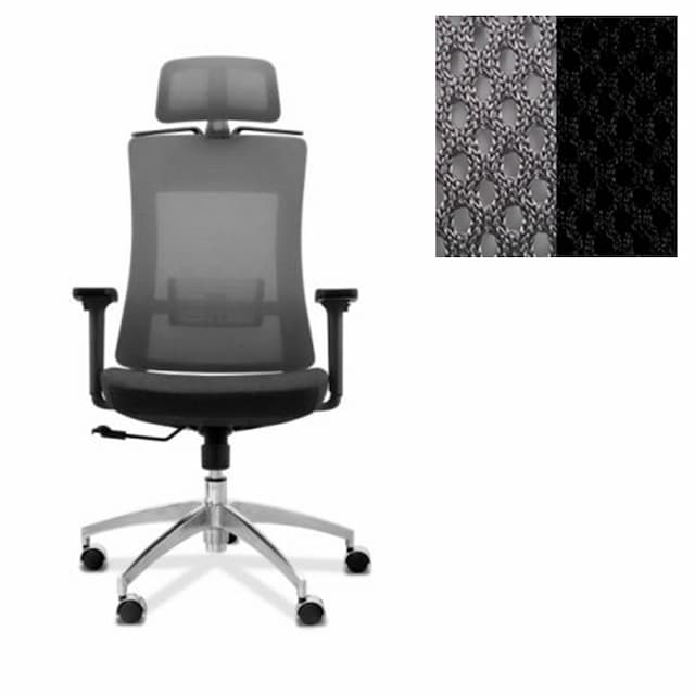 Кресло для персонала Юнитекс Pulse A PS/A/X/SL/3D/h ткань TW серая (спинка)/ткань TW черная (сиденье)